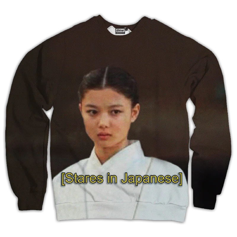 Unisex Sweatshirt Stares In Japanese Hoodie with Rolled Sleeves Casual Relaxed