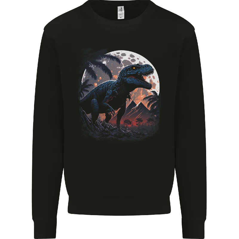 A T-Rex in Front of the Moon Dinosaurs Mens Sweatshirt Jumper Hoodie with Back Slit Movement Comfort