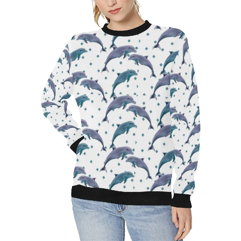 Dolphins pattern dotted background Women's Crew Neck Sweatshirt Hoodie with Cropped Fit Short Trendy