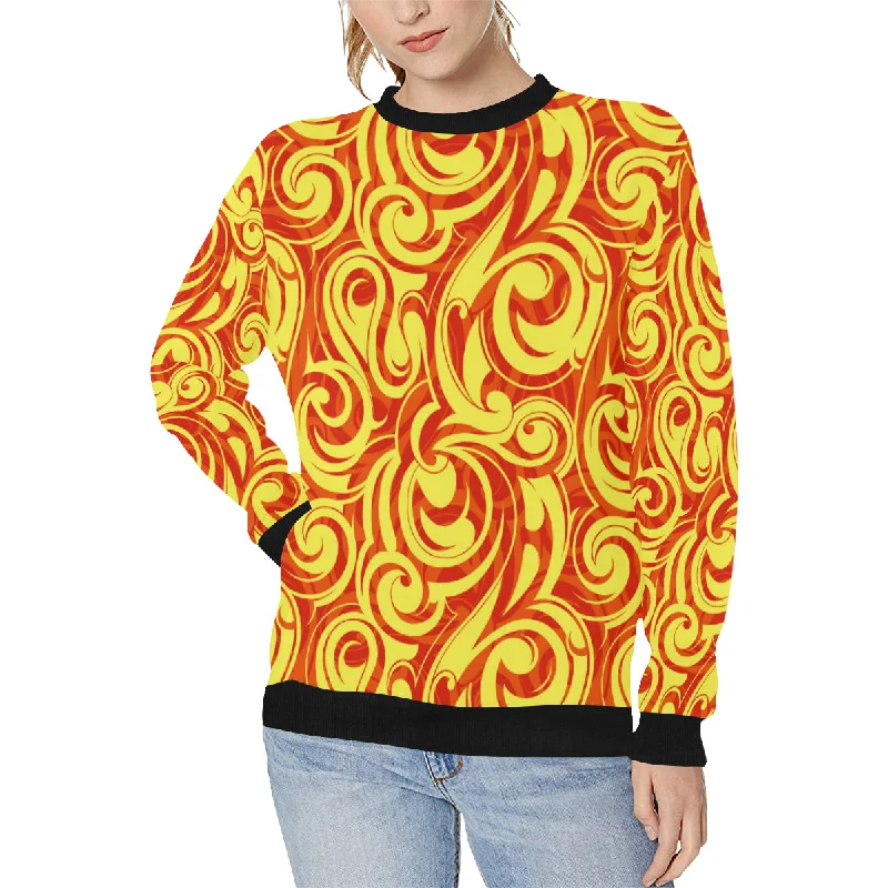 Fire flame design pattern Women's Crew Neck Sweatshirt Hoodie with Mock Neck Collared Structured