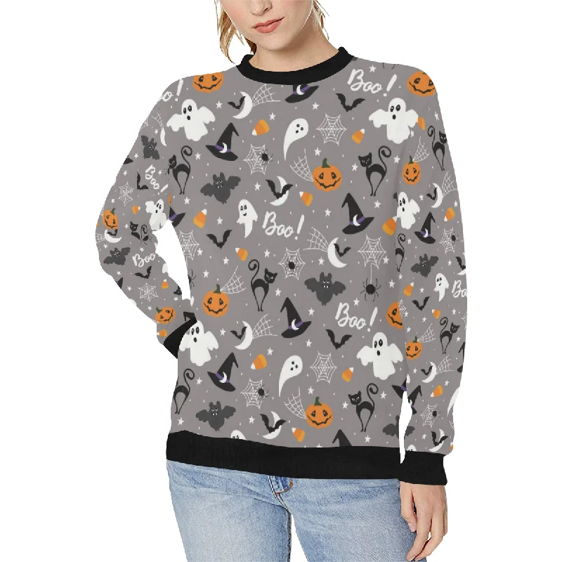 Halloween design pattern Women's Crew Neck Sweatshirt Hoodie with Fur Luxurious Winter