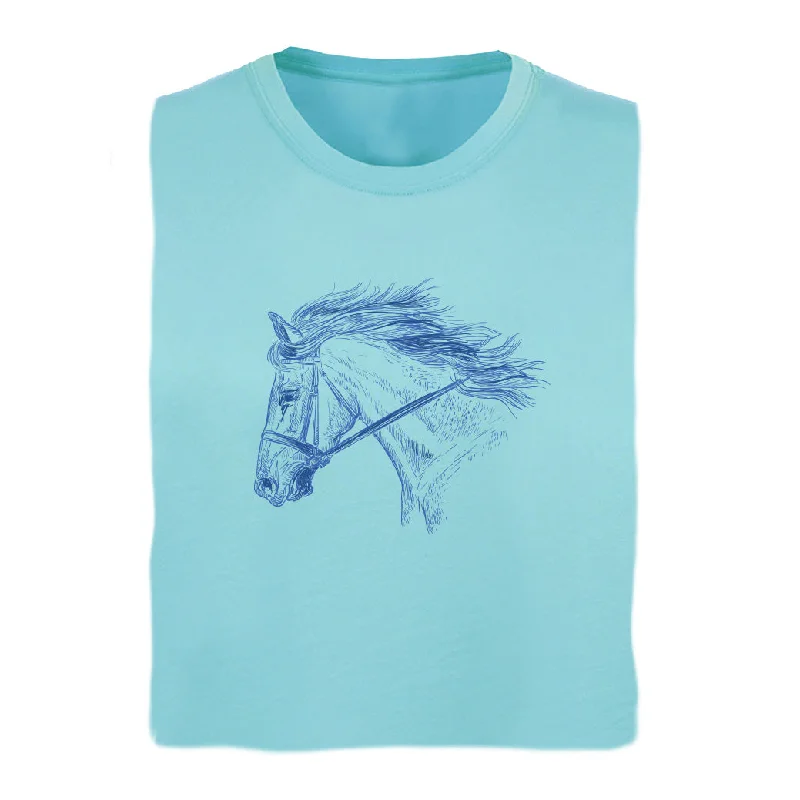 24107 Horse Head Ladies Short Sleeve Tee Mesh Canvas Denim