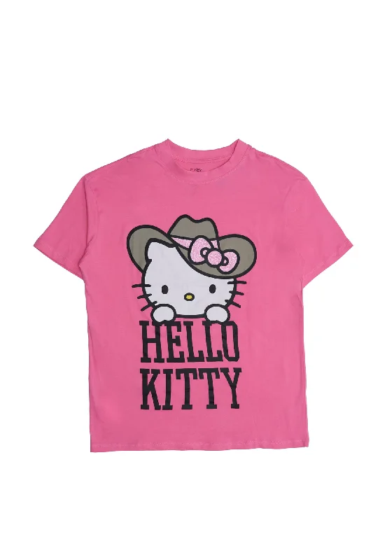 Hello Kitty Cowboy Graphic Glitter Relaxed Tee Polka Dot Checkered Tartan