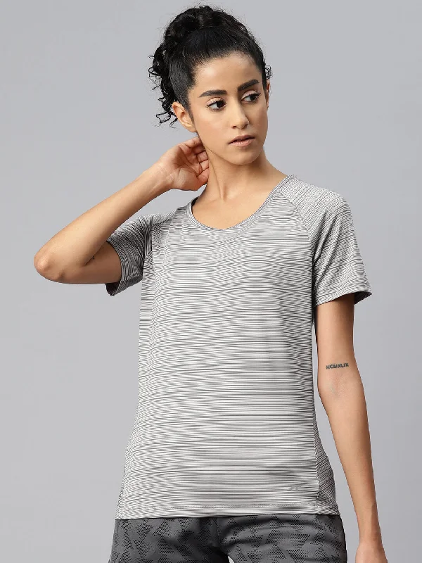 Alcis Women Striped Dry Tech Slim Fit T-shirt Terry Blend Velvet Blend Canvas Blend