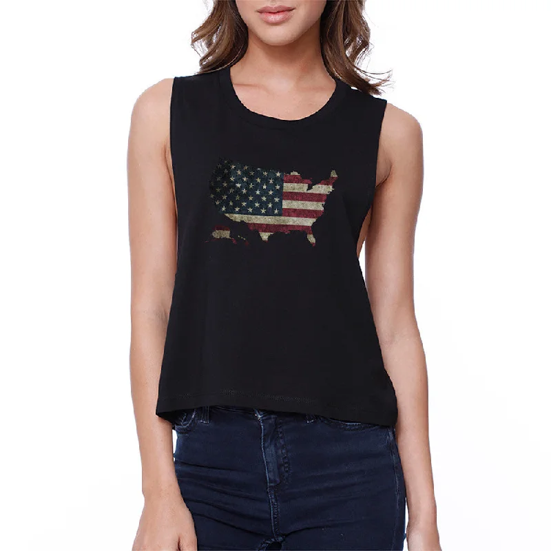 American Flag Crop Tee Sleeveless Shirt Cute July 4th Tank Top relaxed fit tank