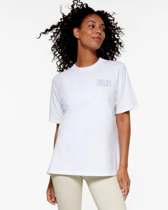 ASTOR BOXY TEE WHITE Notch Collar Peter Pan Collar Cowl Neck