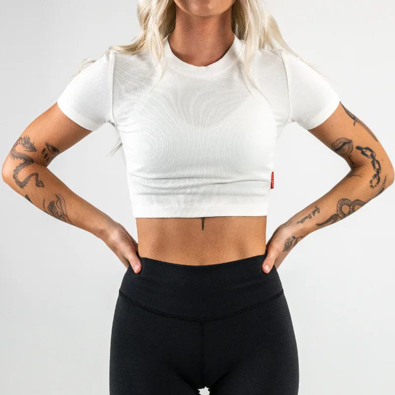 Athleisure Crop Tee- Vanilla Fitted T-Shirt Seamless Stretchy