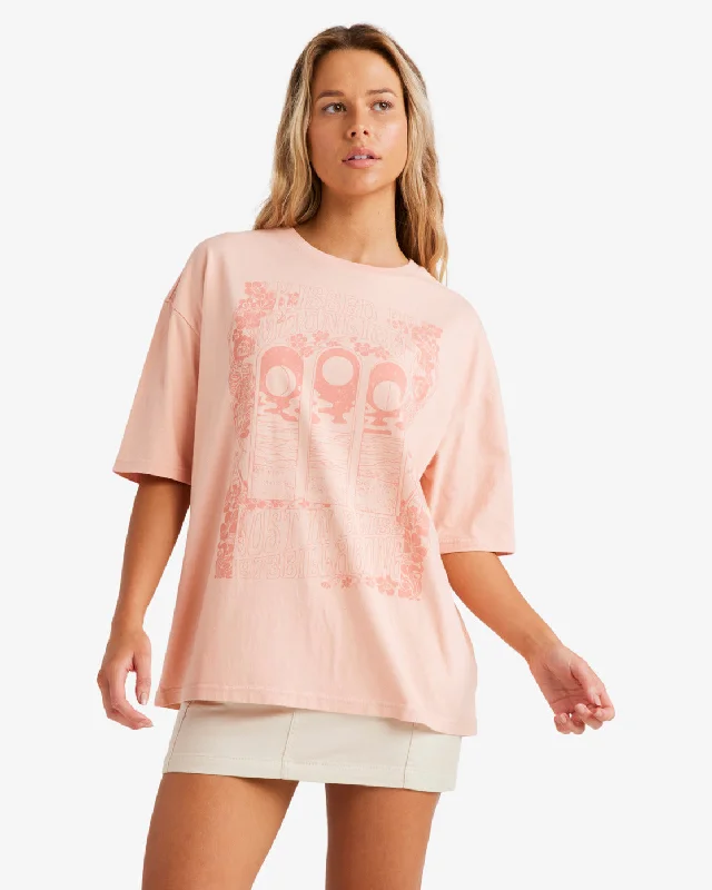 Billabong Moon Kiss Short Sleeve T-shirt - DUSTY PEACH Collared T-Shirt Boat Neck A-Line