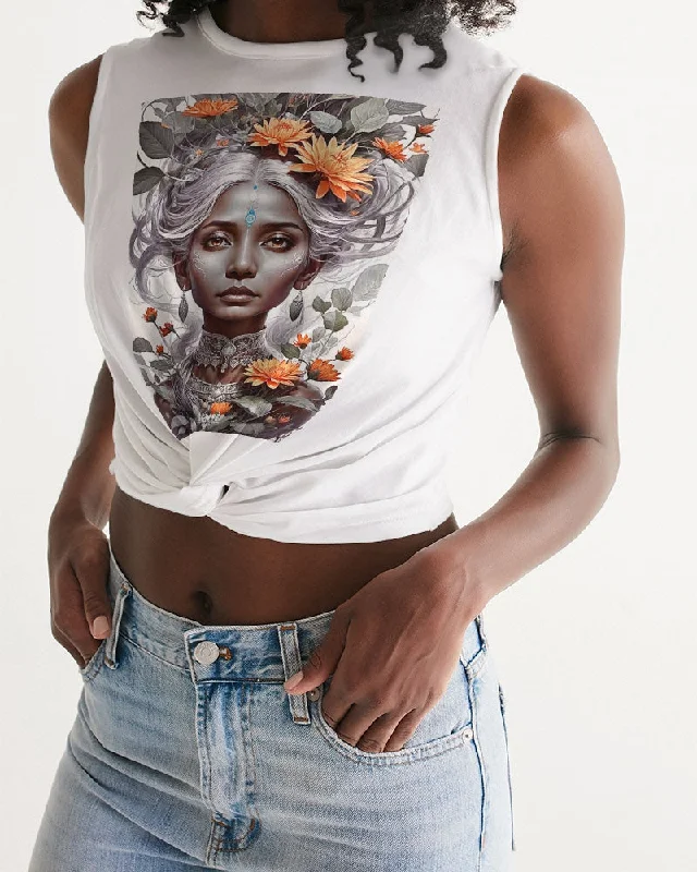 Blossom Indian Greys ister Women's  All-Over Print Twist-Front Tank grey tank top