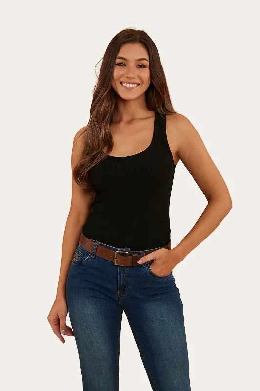 Blossom Womens Fitted Tank - Black crossback tank top