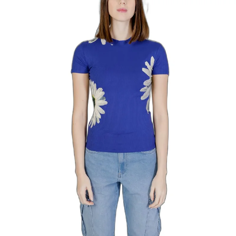 Blue Viscose Tops & T-Shirt Embroidered Appliqued Beaded