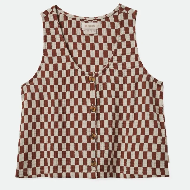 Brixton Mykonos Small Check Tank - Sepia casual tank top