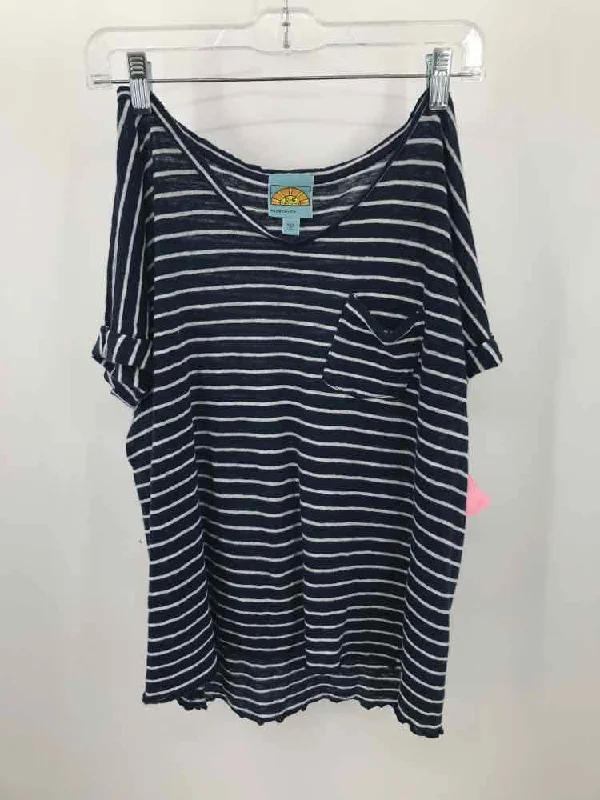 Pre-Owned C&C California Navy Size XS Stripe T-shirt Graphic T-Shirt Round Neck Polyester