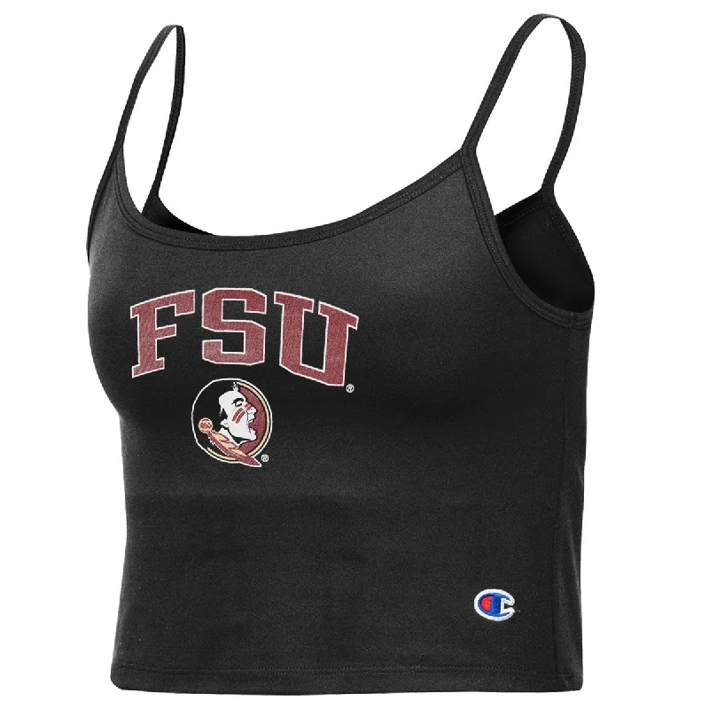 Champion Women's FSU Seminole Logo Strappy Crop Tank - Black breathable tank top