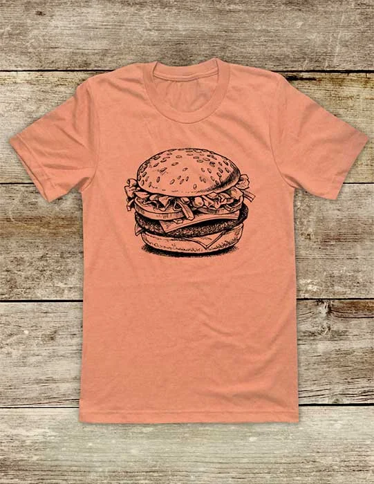 Cheeseburger Burger funny food foodie Soft Unisex Men or Women Short Sleeve Jersey Tee Shirt Basic T-Shirt Crew Neck Short Sleeve