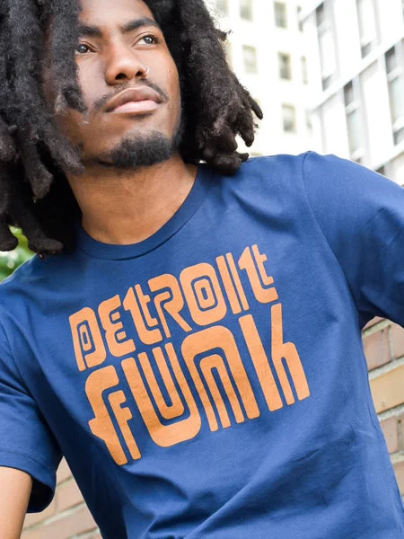 Detroit Funk Unisex T-shirt - Navy / Orange Embroidered Appliqued Beaded