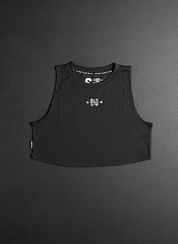 EMB CROP TANK - BLACK breathable tank top