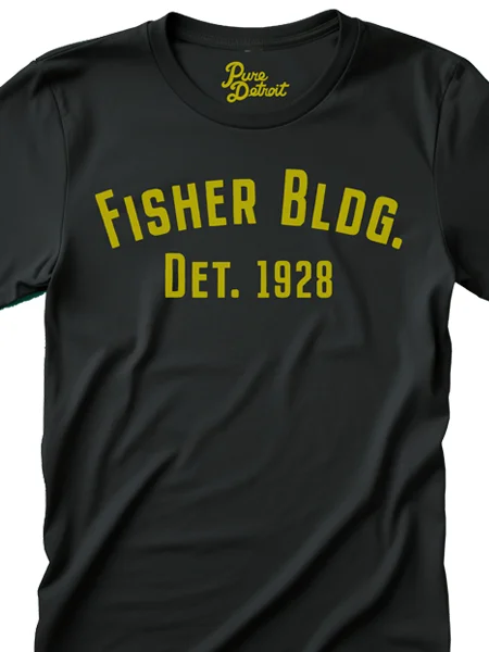 Fisher Building 1928 T-shirt - Black / Gold Unisex Embroidered Appliqued Beaded