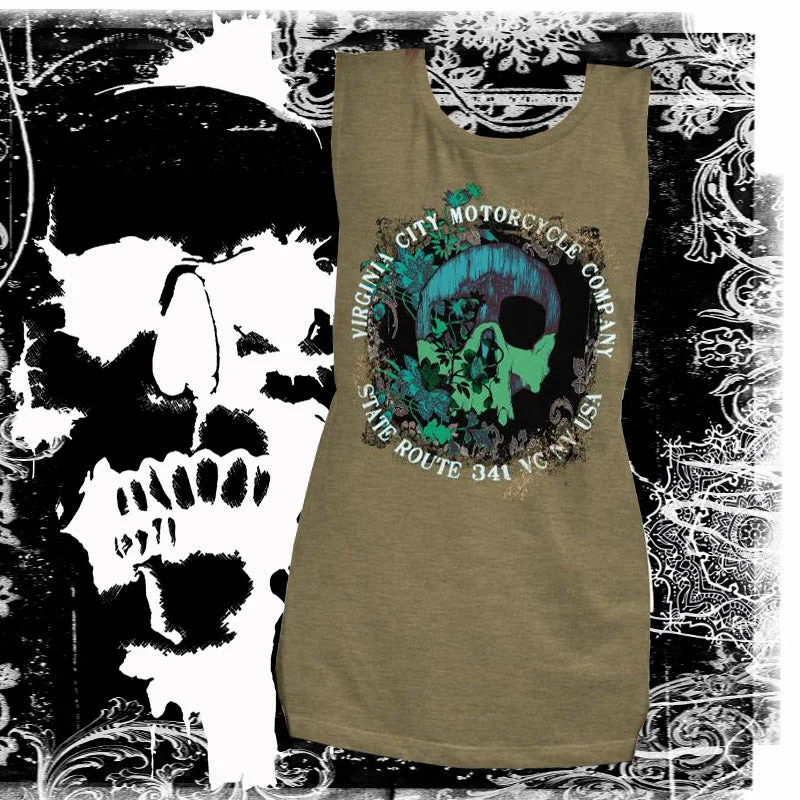 Green Flower Skull - Ladies’ Muscle Tank breathable tank top