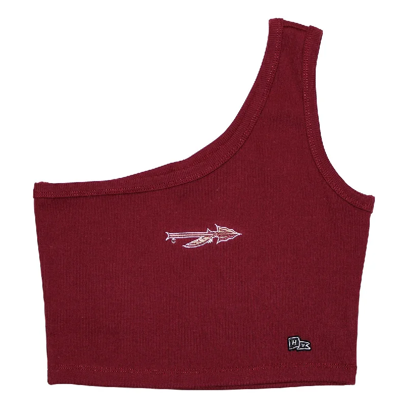 Hype & Vice Women's Spear Logo One Shoulder Crop Tank - Garnet cutout tank top