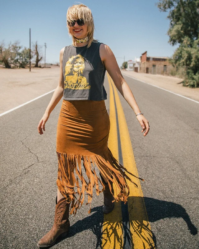 Junk Food BLONDIE GOLD CROPPED MUSCLE TANK - VINTAGE BLACK flowy tank top