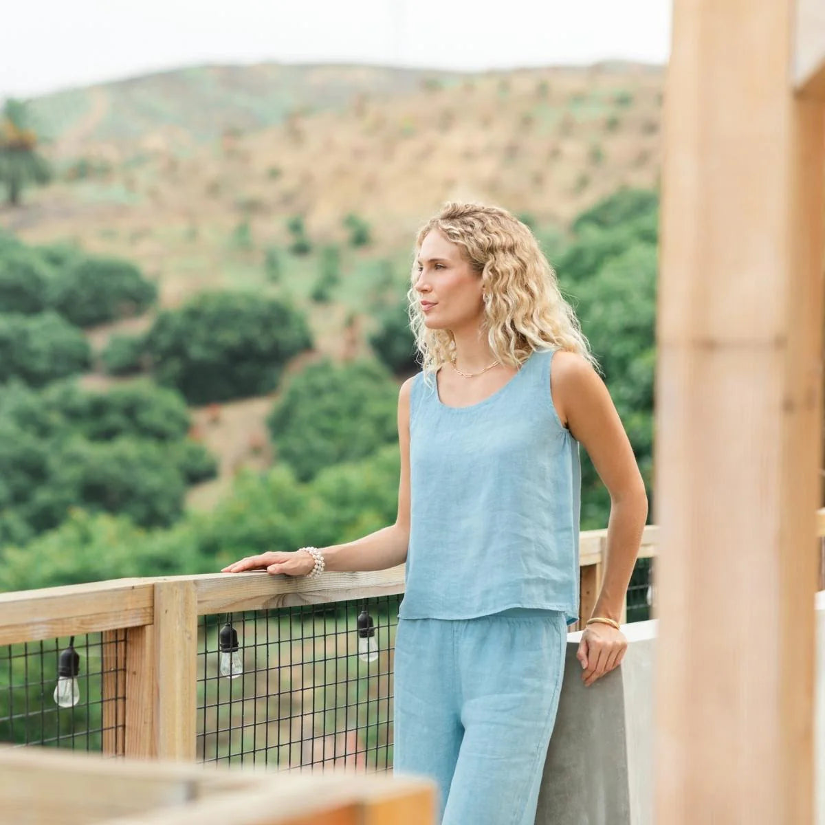 Linen Boxy Tank with Button Back cropped tank top