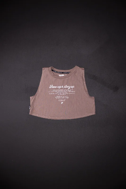 MAKE HISTORY CROP TANK - EARTH sheer tank top