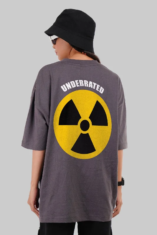 Nuclear Power Dark Grey Baggy Fit T-Shirt Women Solid Print Embellished