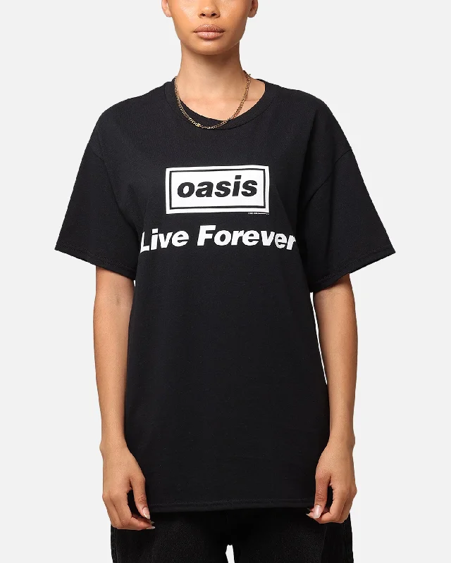 Oasis Live Forever T-Shirt Black Basic T-Shirt Crew Neck Short Sleeve