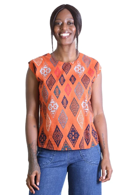 Maya Tee Orange Ribbed Striped Patterned