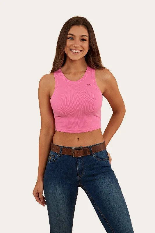 Paige Womens Cropped Rib Tank - Pink print tank top