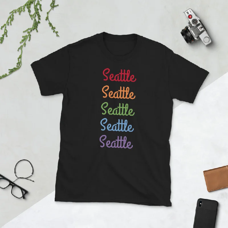 Fun Seattle Gay Pride Shirt, Best Designer Parade Rainbow Short-Sleeve Unisex T-Shirt (US Size: S-3XL) Plaid T-Shirt Polka Dot Checkered