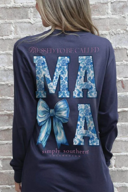 Simply Southern Long Sleeve Blessed Mama T-Shirt for Women in Mirage | LS-BLSMAMA-MIRAGE Sequined Glittery Shiny