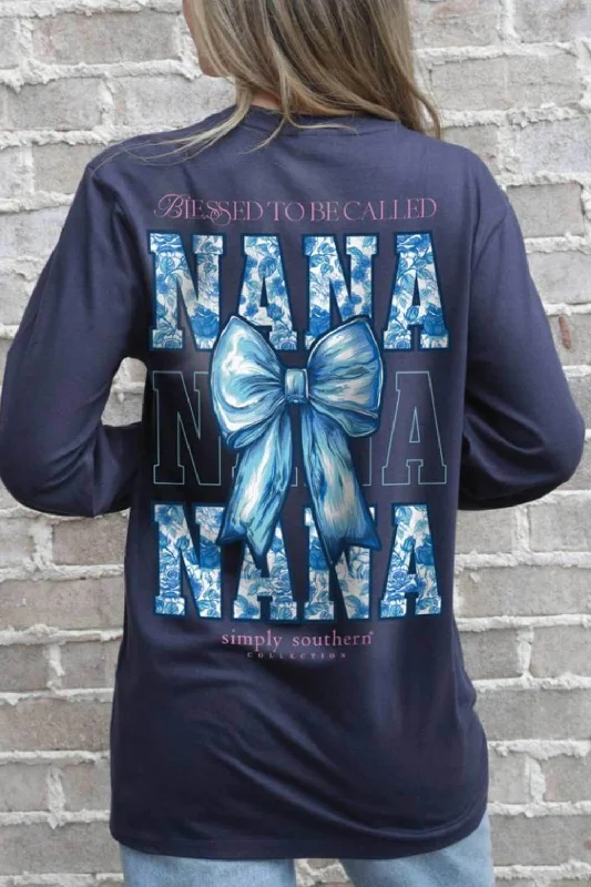 Simply Southern Long Sleeve Blessed Nana T-Shirt for Women in Mirage | LS-BLSNANA-MIRAGE Ribbed T-Shirt High Neck Heavyweight