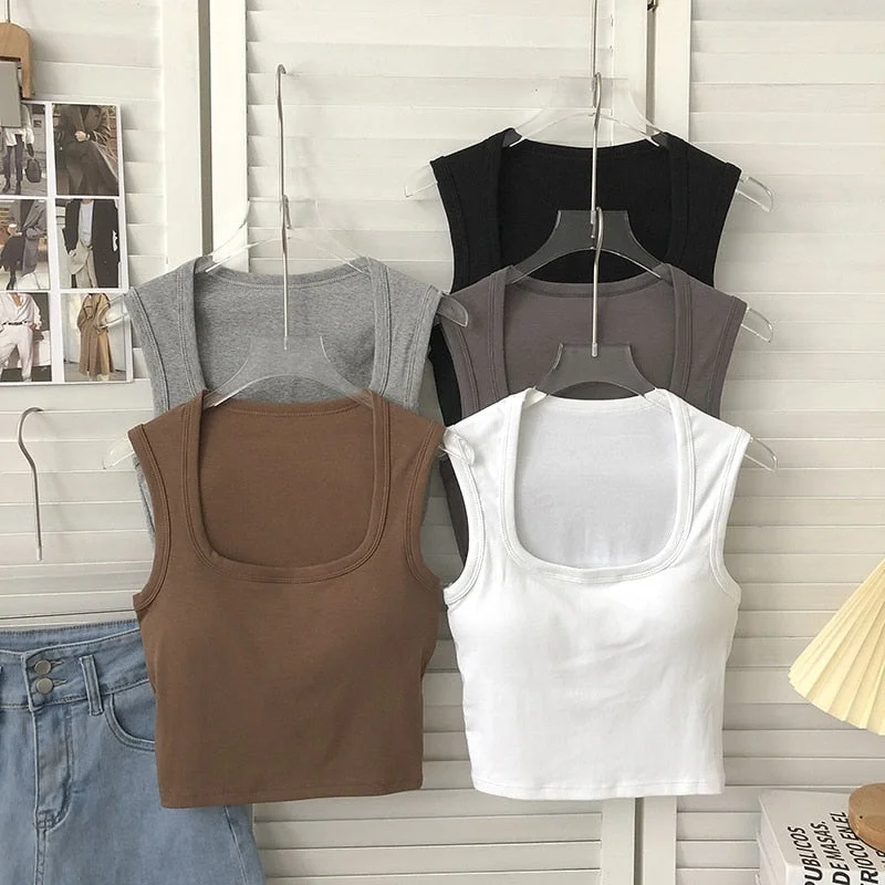 Sleeveless Tank Top Square Collar | Women's Square Collar Top - Chest bronze tank top