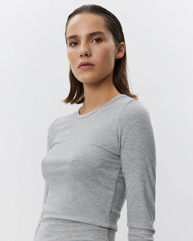 PETRICIASW T-SHIRT LONG SLEEVE - Grey mel Handmade Hand-knitted Hand-woven