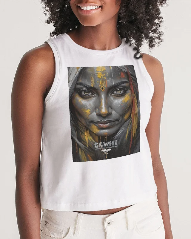 South Asian silver grey white hair sisters portrait [3] Women's All-Over Print Cropped Tank long tank top