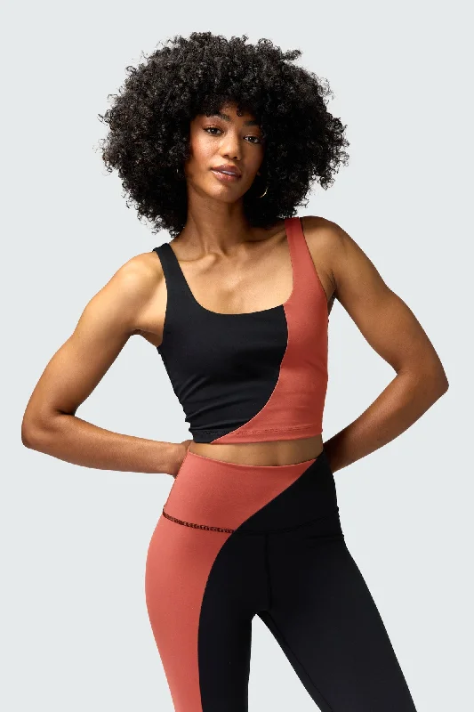 Spiritual Gangster Indie Color Block Crop Tank - Rosewood/Black seamless tank top