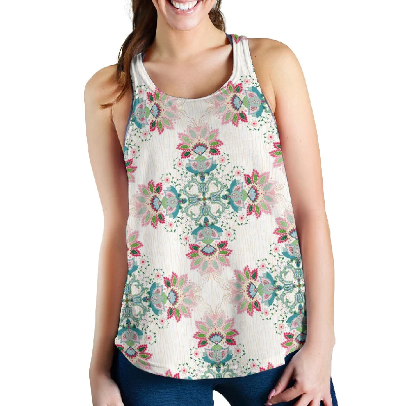 Square floral indian flower pattern Women Racerback Tank Top print tank top