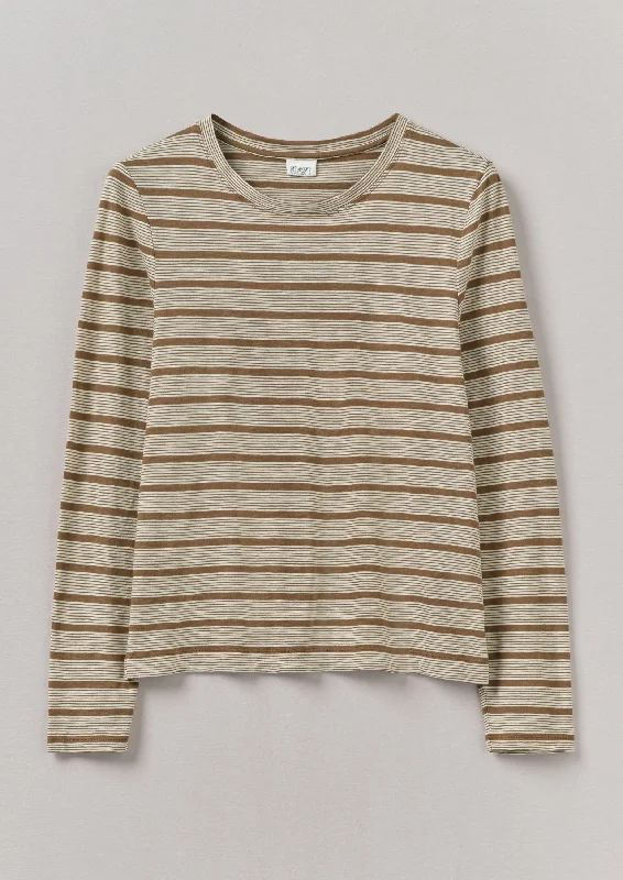 Stripe Crew Neck Tee | Ecru/Partridge Cashmere Blend Cotton Blend Poly Blend