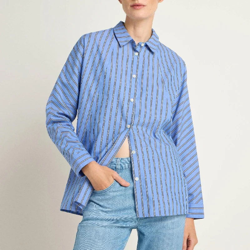 Striped Shirt - Black/Frozen Blue Silk Blend Satin Velvet