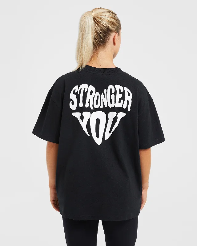 Stronger You Oversized T Shirt - Black Satin Fabric Silk Fabric Chiffon Fabric