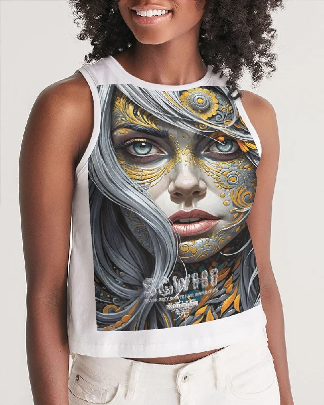 Sweet Silver Yellow Flower Grey Hair sister.[Part three] Women's All-Over Print Cropped Tank ribbed tank top