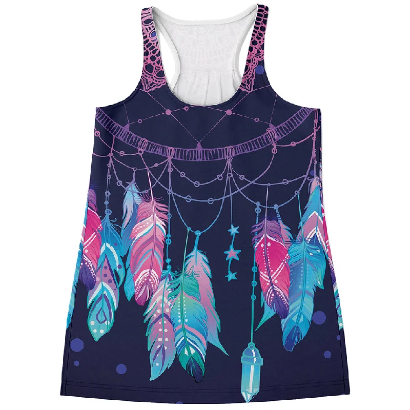 Teal And Purple Dream Catcher Print Women's Racerback Tank Top lace tank top