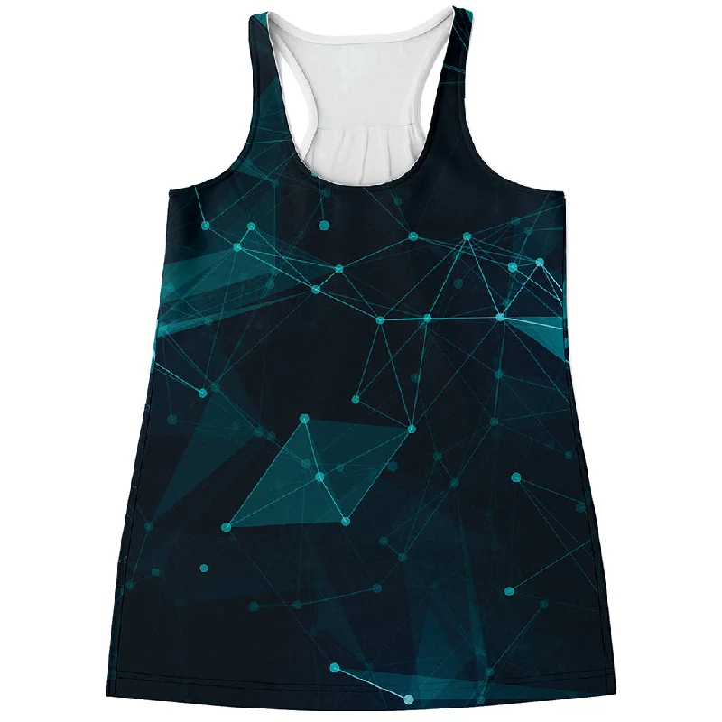 Teal Polygonal Dot Geometric Print Women's Racerback Tank Top teal tank top