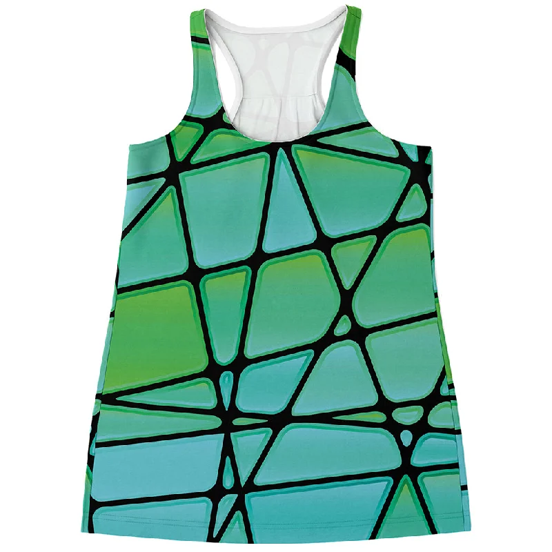 Teal Stained Glass Mosaic Print Women's Racerback Tank Top baby blue tank