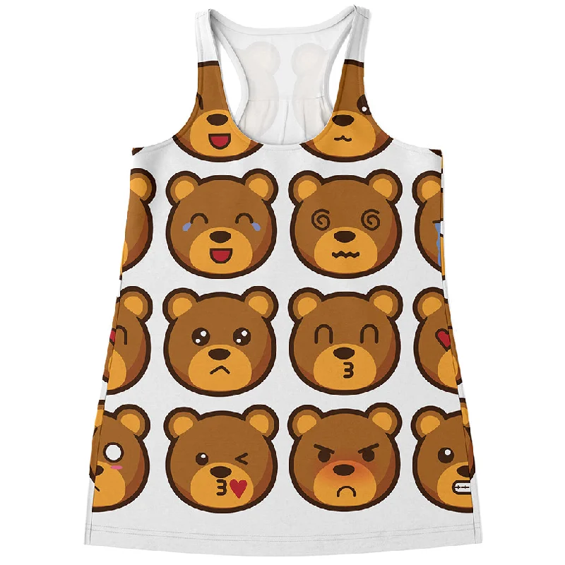 Teddy Bear Emoji Print Women's Racerback Tank Top relaxed fit tank