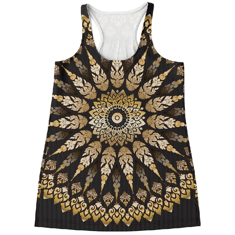 Thai Mandala Print Women's Racerback Tank Top soft pink tank