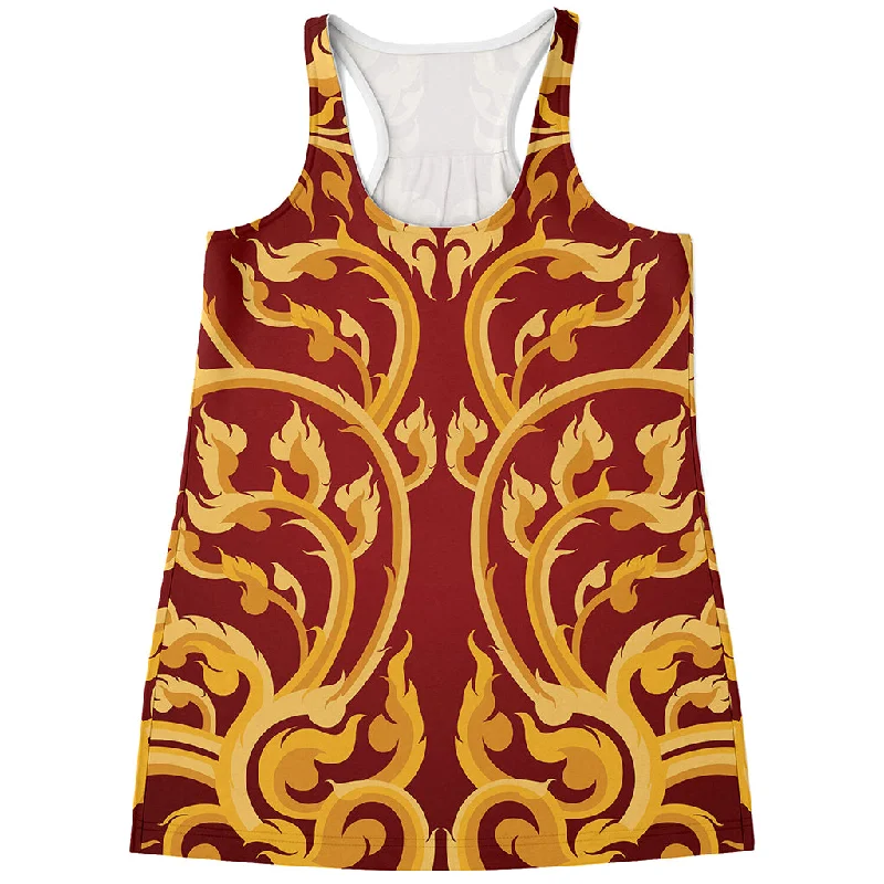 Thai Winding Vines Pattern Print Women's Racerback Tank Top trendy tank top