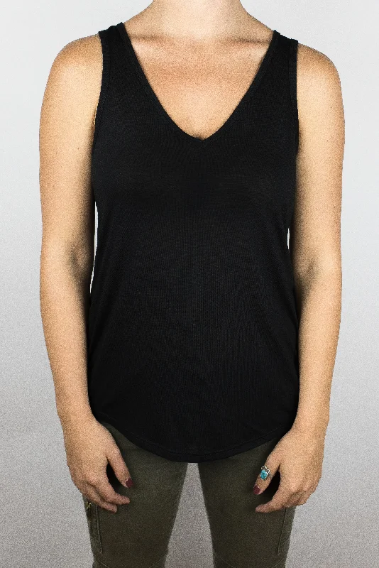 The Women's Flint V-Neck Tank in Black striped tank top